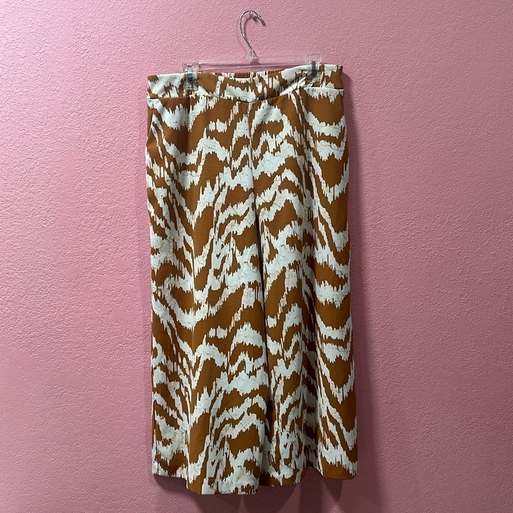 Nine West Wide Leg Crop Pants Size XL Cinnamon/White NC0089